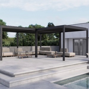 10x10 Pergola Off House mit Dach – Aluminiumrahmen