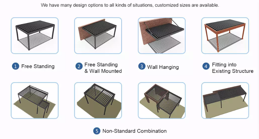 Wasserdichtes Läden -Dach -System Kits im Freien freistehende Aluminiumpergola im Freien